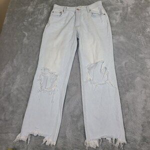 Free People Maggie Jeans Size 25* Chewed Hem‎ Distressed Straight Relaxed Ankle